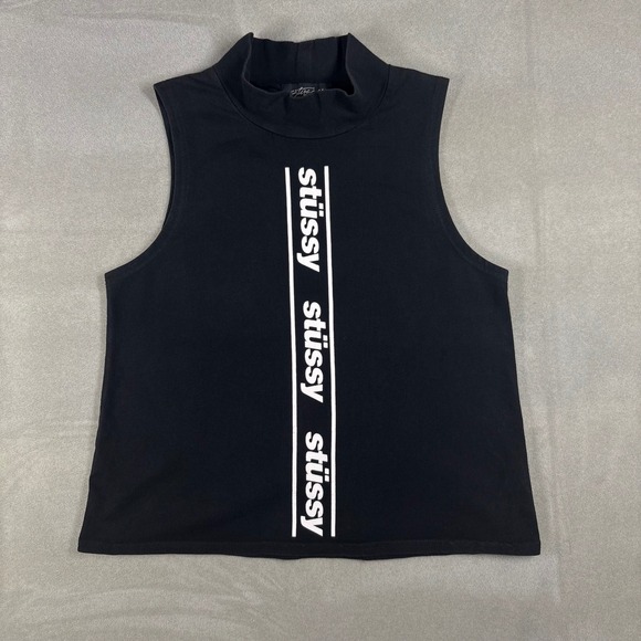 Stussy Tops - Vintage Stussy Women Black Mock Neck Sleeveless Logo Graphic Tank Top Small